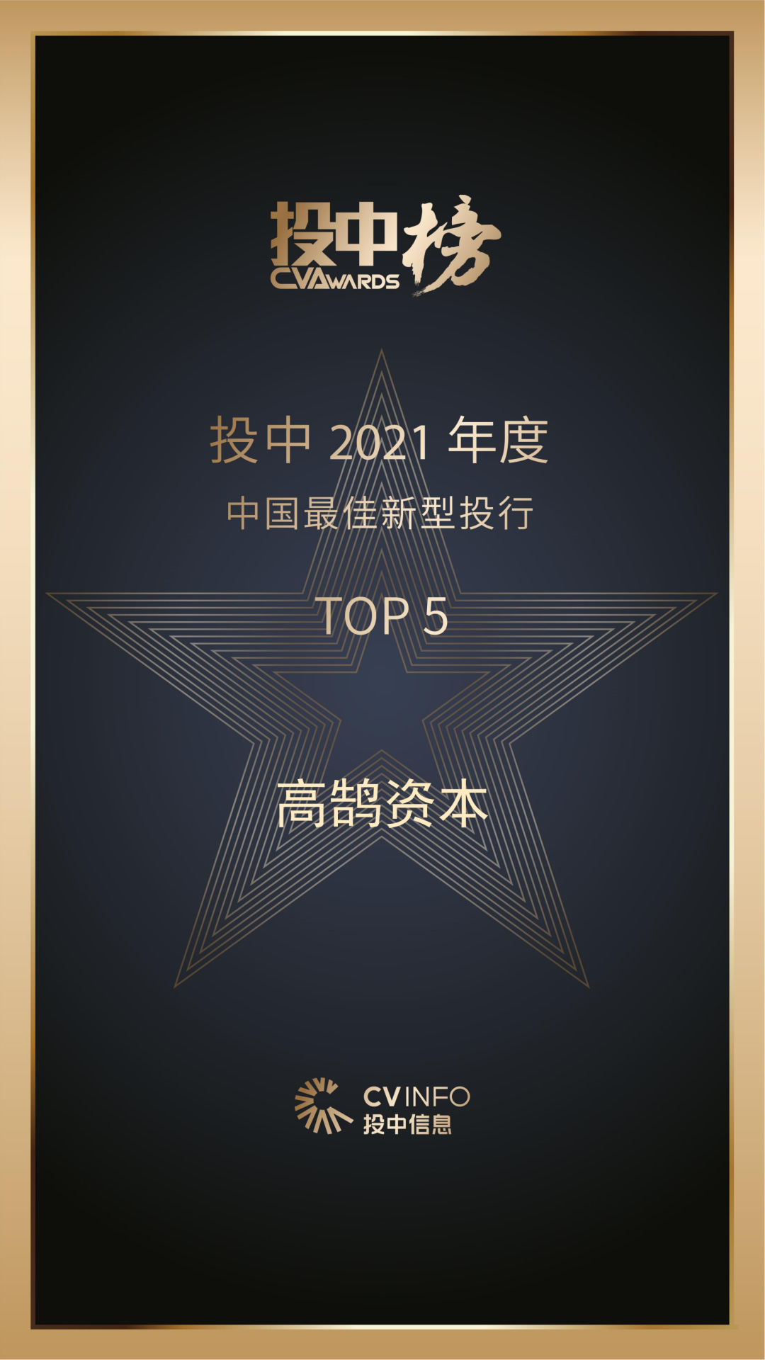 高鹄资本荣膺投中2021年度“中国最佳新型投行TOP5(图1)